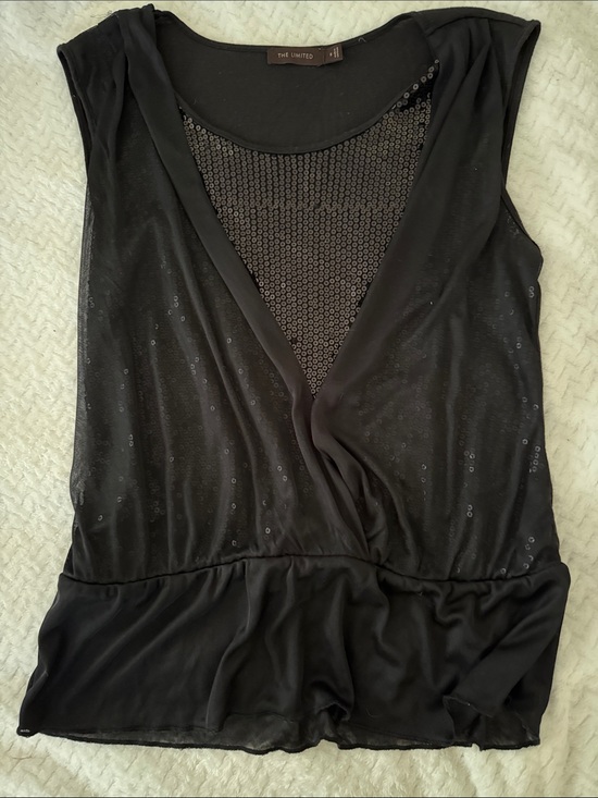 The Limited Tops - The Limited Black Sleeveless Sequin-Trim Wrap Top